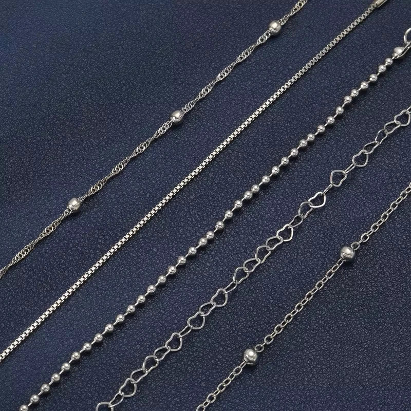 5 Pcs Set Silver Color Chain Bead Bracelets for Women Simple Elegant Vacation Beach Party Casual Jewelry Versatile Daily Wear Vera Lux