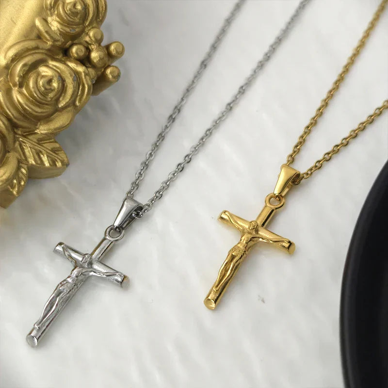 Classic Jesus Cross Necklace 18K Gold Plated Stainless Steel Religious Jewelry Polished & Durable for Men Women Christians Vera Lux