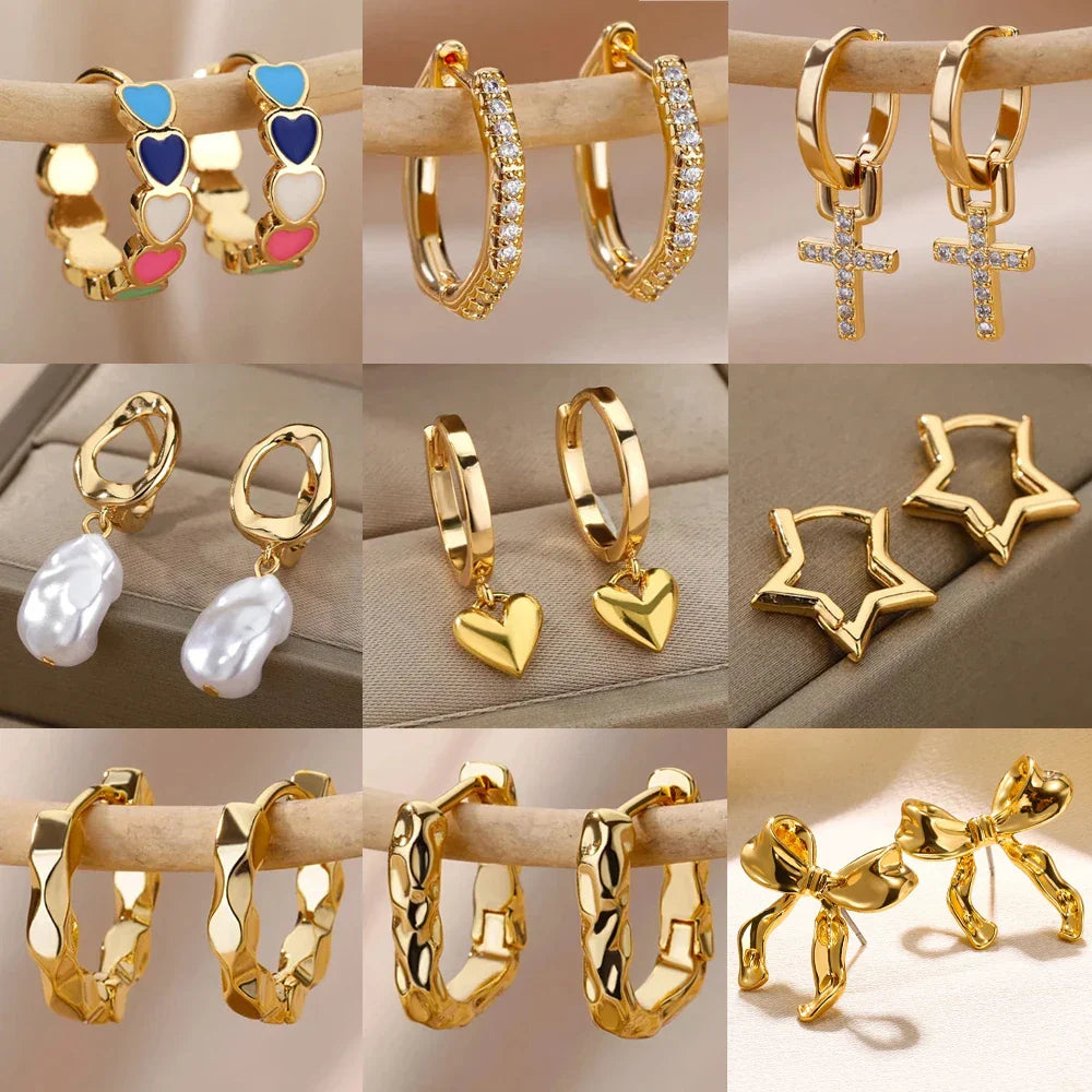 Heart Stainless Steel Earrings for Women Zircon Gold Color Hoop Earring Aesthetic Waterproof Ear Piercing Jewelry Accessories Vera Lux