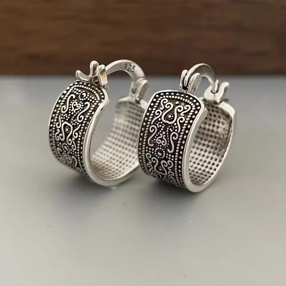 925 Sterling Silver Texture Flower Earrings For Women Gothic Trendy Simple Retro Earring Jewelry Party Accessories Vera Lux