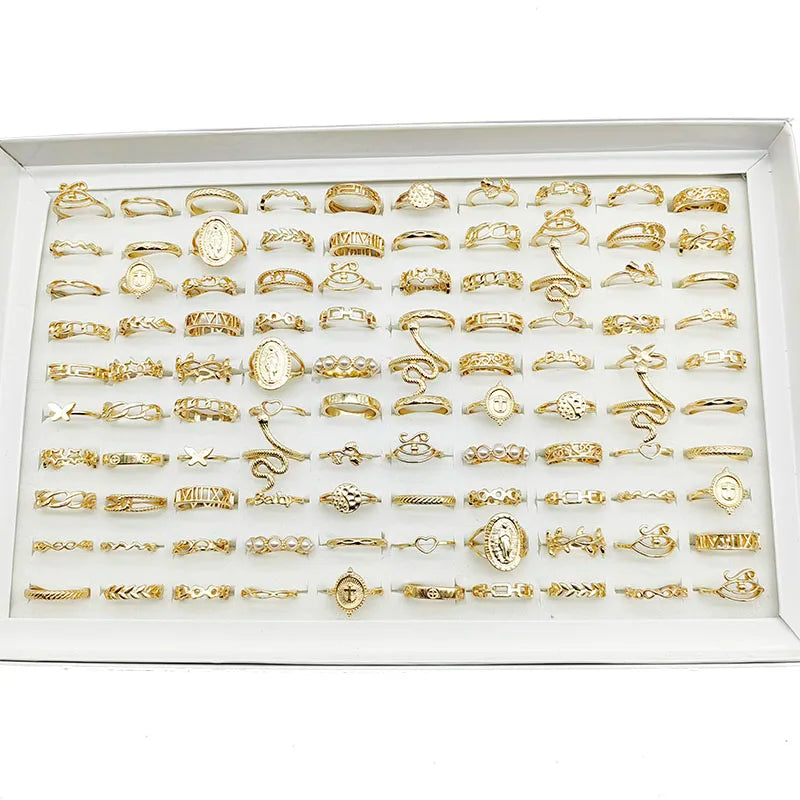 30pc/Lot Gold Color Finger Rings For Girls New Love Snake Animal Butterfly Cutout Star Pearl Thin Joint Ring Party Jewelry Women Vera Lux