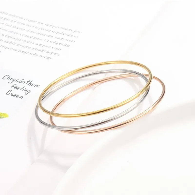 55mm/60mm/65mm Stainless Steel 2mm Thin Plain Polished Slip On Bangle Bracelet for Women Girl Vera Lux