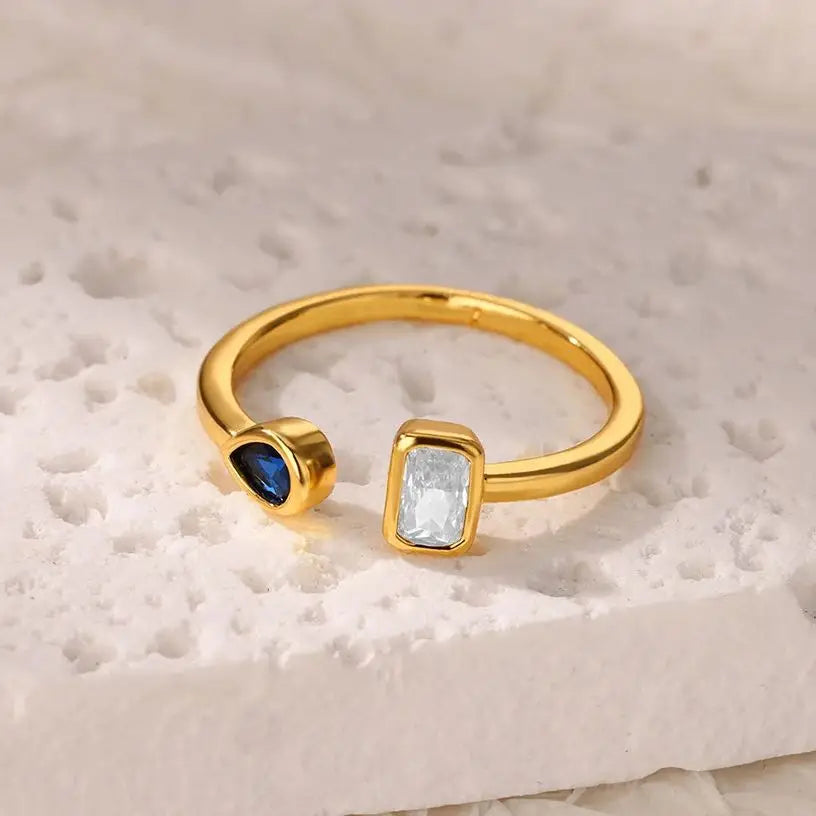 Zircon Square Drop Rings For Women Stainless Steel Gold Color Geometric Ring Wedding Engagement Christmas Jewelry Gift Vera Lux