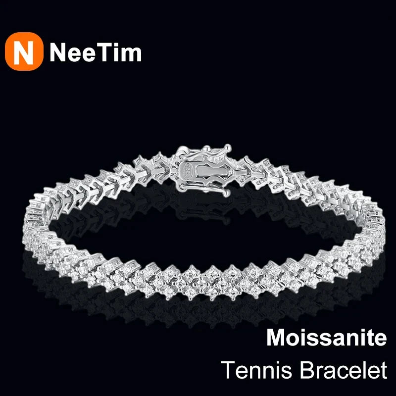 NeeTim Moissanite Tennis Bracelet 925 Sterling Silver Lab Diamond Bracelets with White Gold Plated  Fine Jewelry For Women Vera Lux