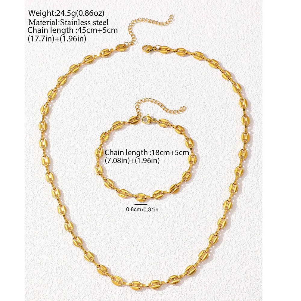 Stainless Steel Jewelry Set Necklaces Bracelet with Cute Pig Nose Hollow Carving High-end textured jewelry set For Women Jewelry Vera Lux