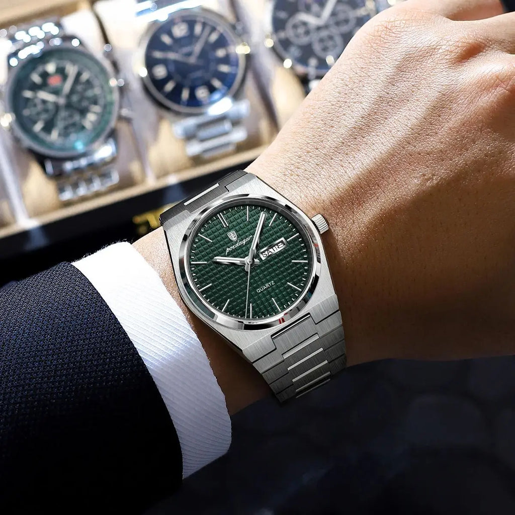 POEDAGAR Luxury Original Man Watch Waterproof Stainless Steel Luminous Men's Wristwatch Date Week Quartz Fashion Watches For Men Vera Lux