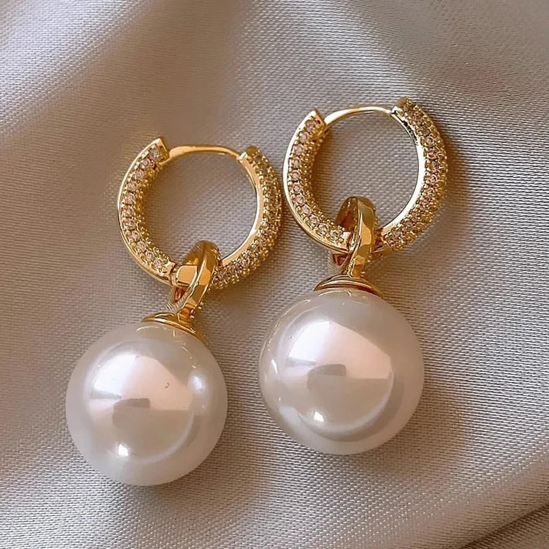sliver-plated Pearl Zircon Earring for Women Girl Party Gift Circular Temperament Banquet Jewelry Vera Lux