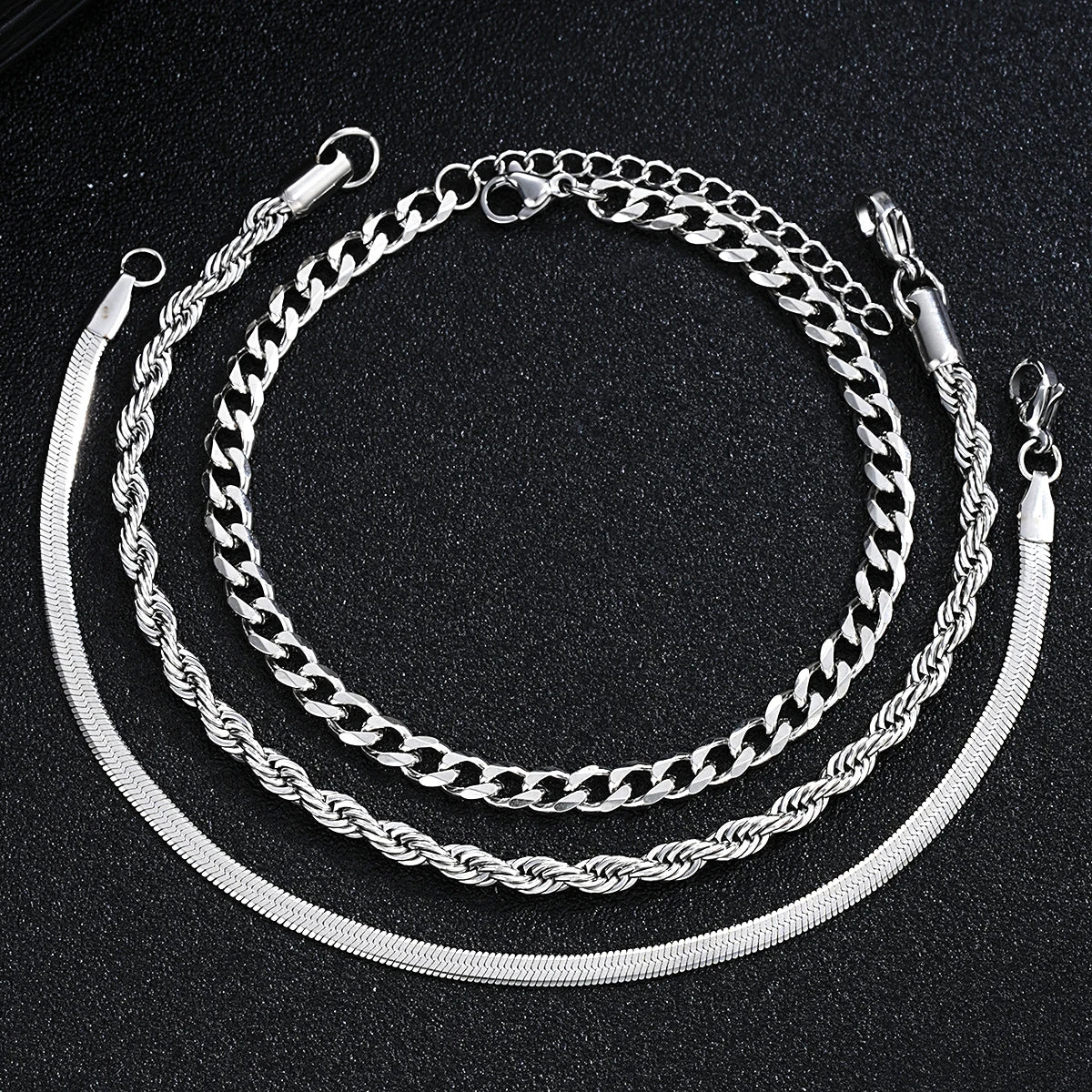 2024 New Simple Stainless Steel Silver Color Jewelry Sets for Men Unisex Punk Vintage Smooth Ring Necklace Bracelet Set Gifts Vera Lux