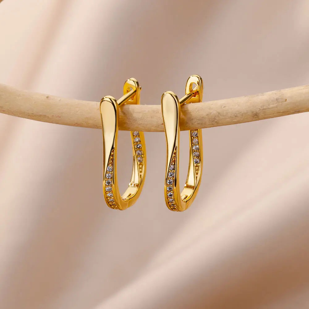 Stainless Steel Hoop Earrings For Women Gold Color Geometric Square Zircon Earring Female Wedding Aesthetic Jewerly Gift mujer Vera Lux