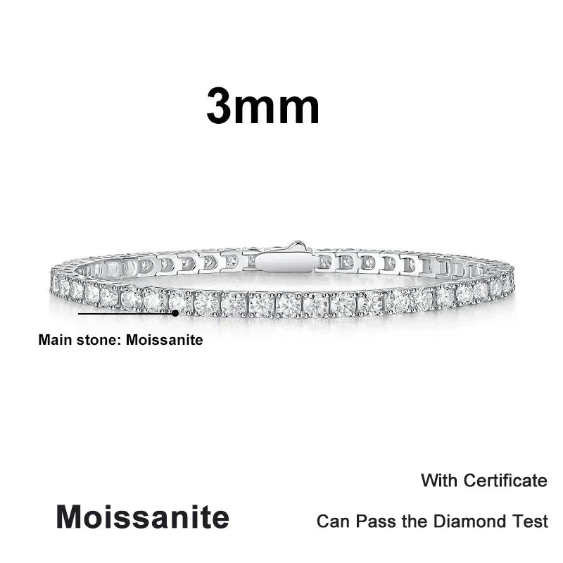 NeeTim 3mm 4mm 5mm 6.5mm Moissanite Tennis Bracelet Original s925 Sterling Silver Lab Diamond Bracelets for Women Men Chains Vera Lux