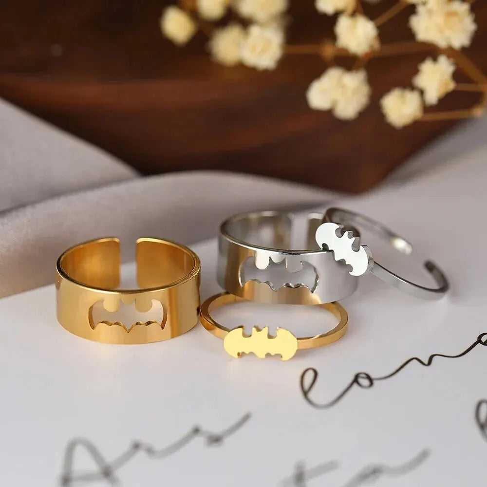 2 PCS Gothic Couple Ring Set Gold Color Stainless Steel Hip Hop Punk Fashion Open Ring For Men Women Silver Color Metal Rings Vera Lux