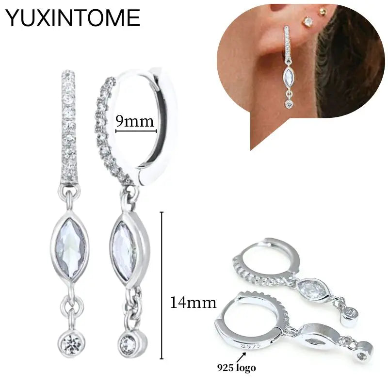 925 Sterling Silver Ear Needle Fashion Hoop Earrings White Crystal Luxury Women's Silver Earrings Wedding Women's Jewelry Gift Vera Lux