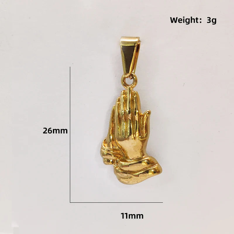 Hip Hop Style Praying Hands Pendant 18k Gold Plated stainless steel charms Men's Jewelry Accessories Vera Lux