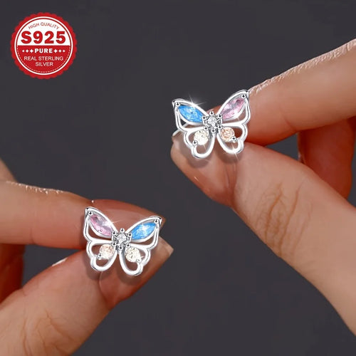 1 pair of high-end luxury earrings, pure silver colored zirconium butterfly earrings, dancing earrings, suitable for daily and m Vera Lux