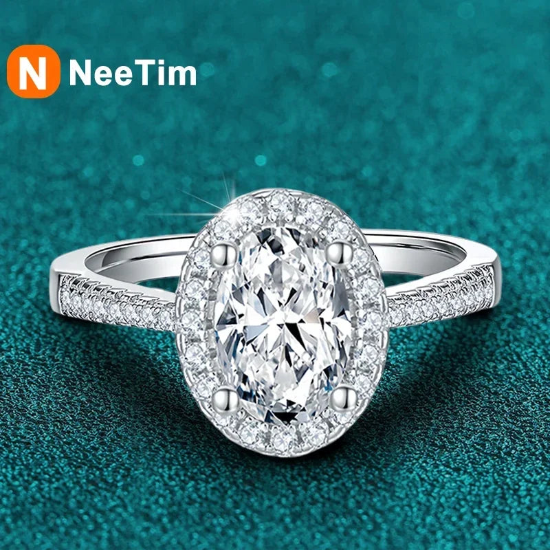 NeeTim 1CT 2CT D VVS1 Oval Cut Moissanite Rings for Women 925 Sterling Silver Lab Dimond Engagement Wedding Party Ring Wholesale Vera Lux