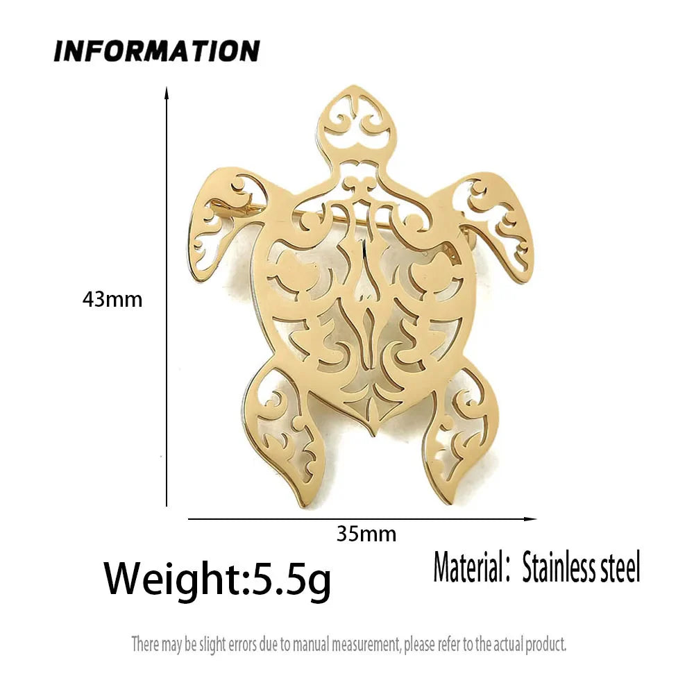 Creative punk style hollow fun turtle stainless steel gold-plated 18K brooch, black suit accessories, wedding matching set Vera Lux