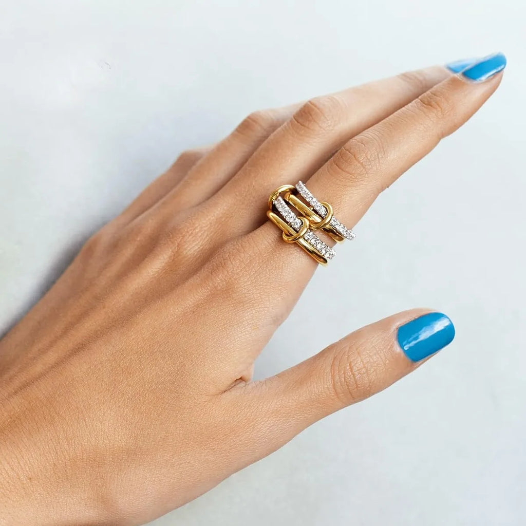 A Niche Two-Color Four-Ring Copper Jewelry Ring, Hypoallergenic, Ins Style, Stacking Artifact, Suitable For Young Women Vera Lux