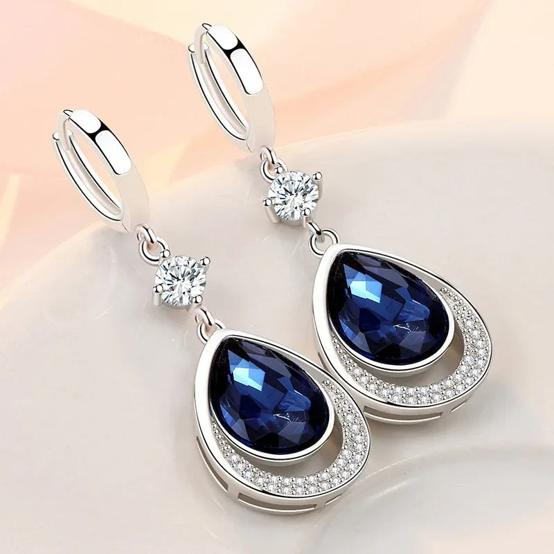 925 Sterling Silver Jewelry Oval Gemstones Water Drop Shaped Earrings for Women Emerald Sapphire Zircon Engagement Ear Drops Vera Lux