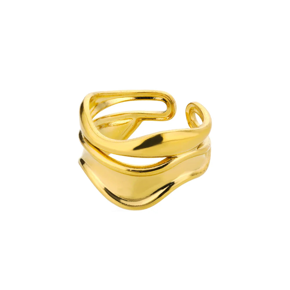 316L Stainless Steel Rings for Women Gold Color Multilayer Geometric Open Ring Vintage Waterproof Wedding Aesthetic Jewelry Gift Vera Lux