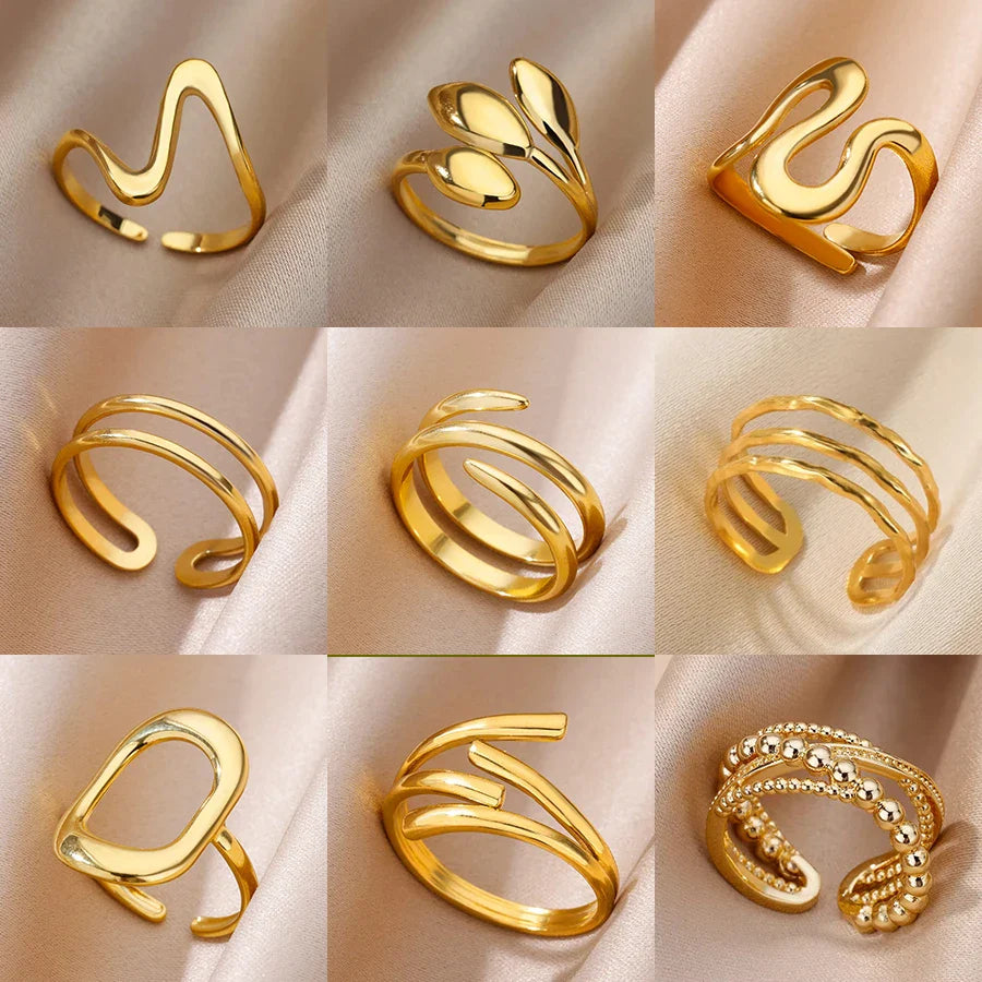 316L Stainless Steel Rings for Women Gold Color Multilayer Geometric Open Ring Vintage Waterproof Wedding Aesthetic Jewelry Gift Vera Lux