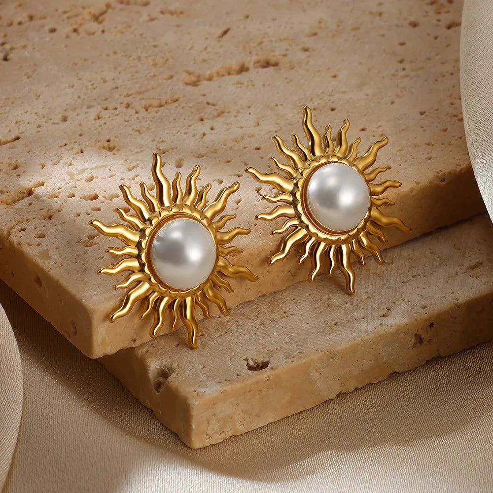 Vintage Stainless Steel Sun Earrings For Women Bohemian Sun Shine Earrings Irregular Fan Shaped Earrings Jewelry Party Gifts Vera Lux