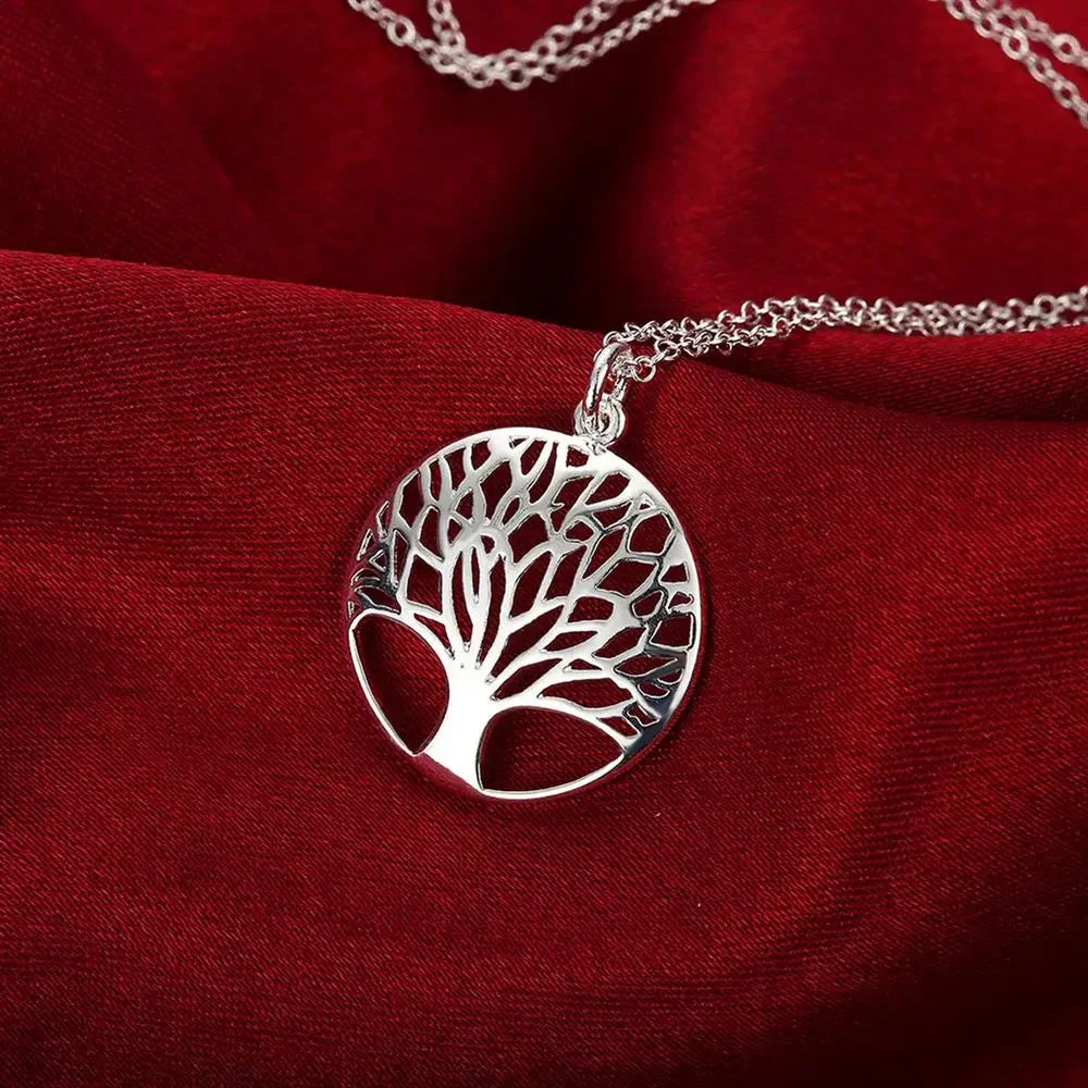 925 Sterling Silver Fine Retro Round Tree Pendant Necklace Earrings Sets For Woman Fashion Party Wedding Jewelry Set Gifts Vera Lux