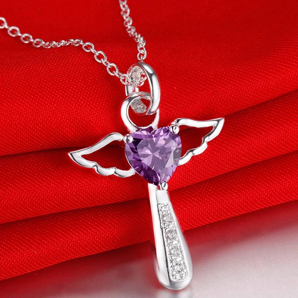 Fine 925 Sterling Silver angel noble crystal cross pendants Necklace For Women luxury party Wedding Jewelry Christmas gifts Vera Lux