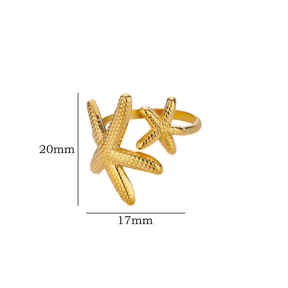 Stainless Steel Starfish Open Rings For Women Gold Color  Geometric Adjustable Ring Wedding Party Fashion Jewerly Gift anillos Vera Lux
