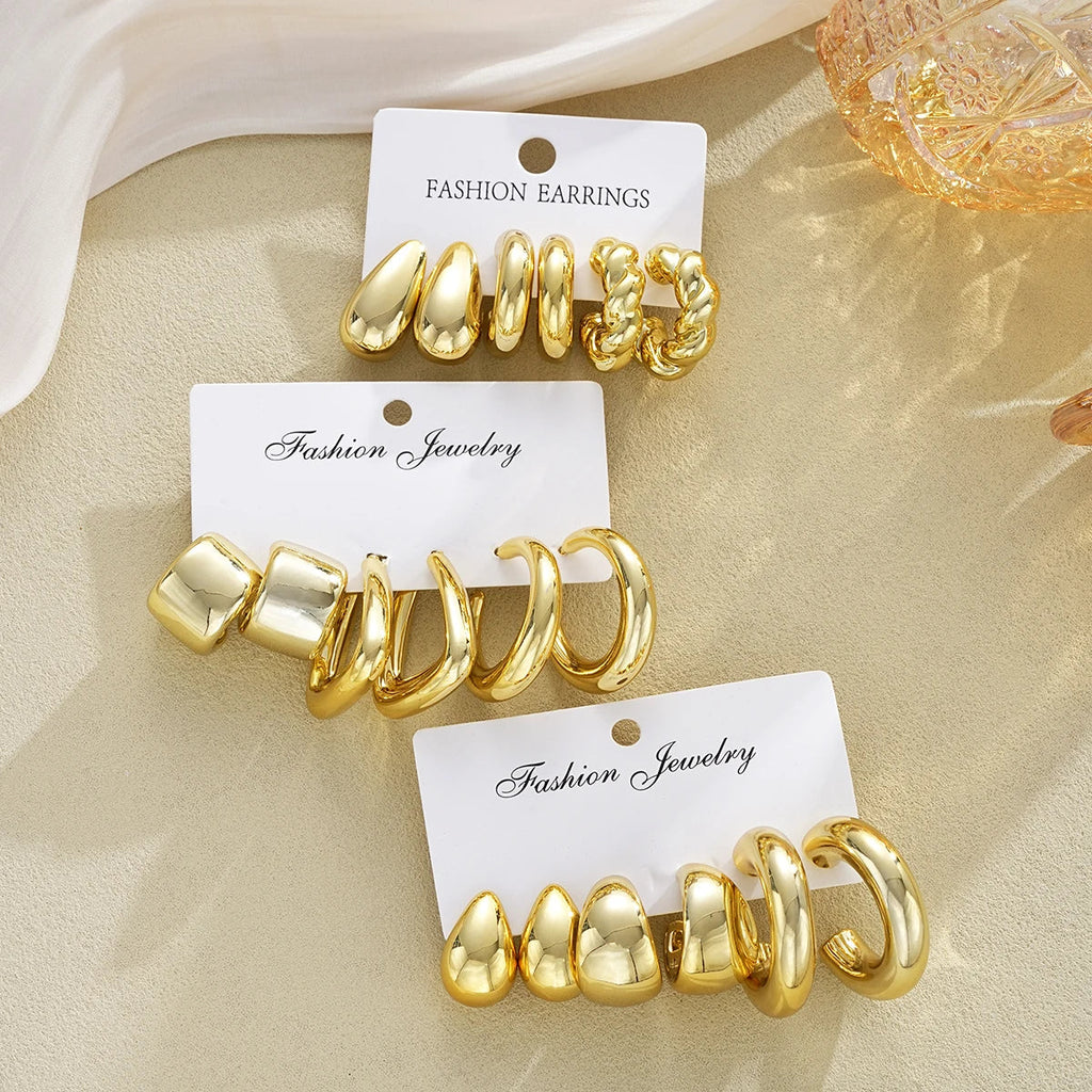 18 Pcs/Set Fashion Water Drop Earring For Women Vintage Exaggerated Geometric Twist Hoop Earrings Personalized Jewelry Gifts New Vera Lux