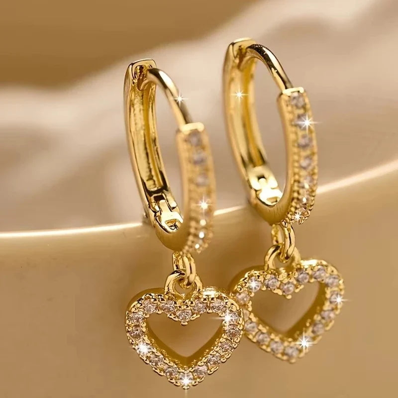 Europe and The United States Fashion Trend Love Drop Earrings Ladies Luxury Shining Inlaid Zirconia Wedding Jewelry Vera Lux
