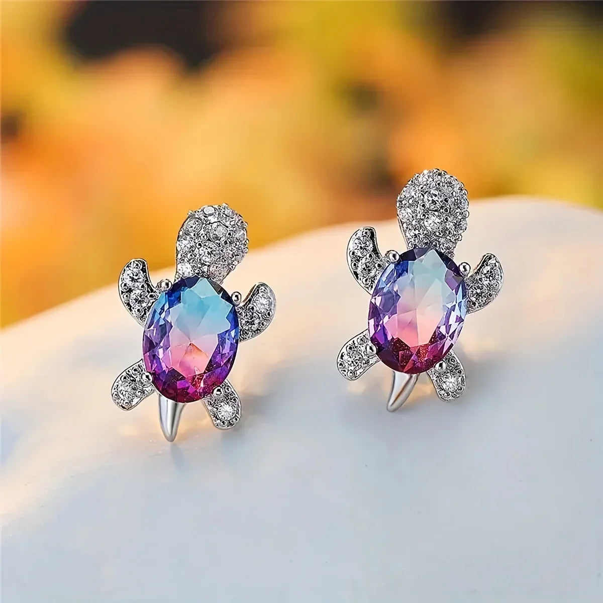 1 pair of S925 silver cute turtle shaped earrings with multiple colors to choose from, jewelry holiday gift for women Vera Lux