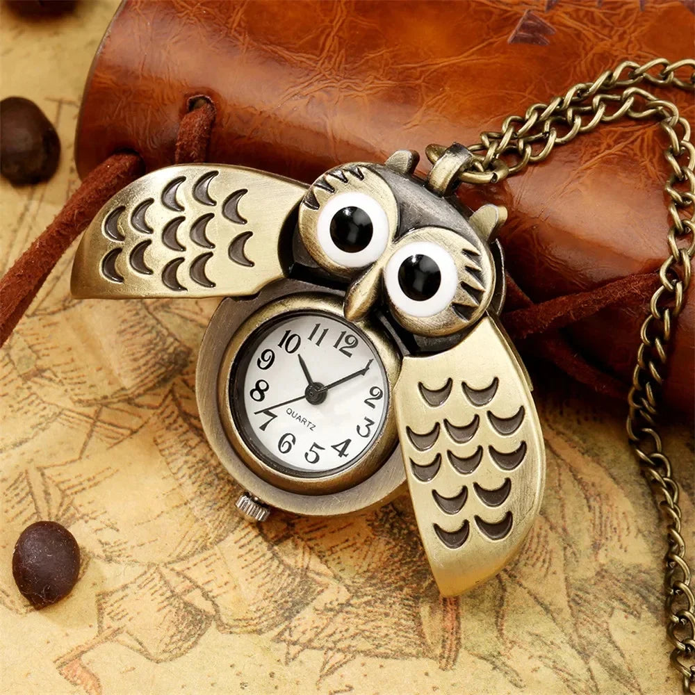 Fashion Vintage Men Women Alloy Retro Owl Shape Clock Pendant Long Necklace Chain Watches Birthday Gifts Vera Lux