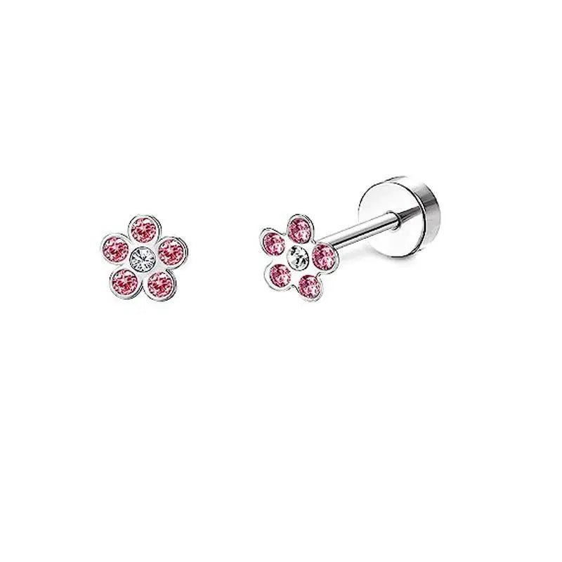 2PCS/Set Stainless Steel Heart Moon Earbone Stud Screw Ball Stud Earrings for Women Fashion Ear Tragus Cartilage Body Piercing Vera Lux