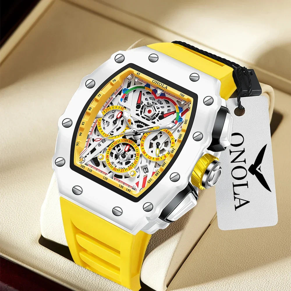 Luxury Watch Men's ONOLA Fashion Casual  Multifunctional Silicone Tape Waterproof Quartz Watch White Vera Lux