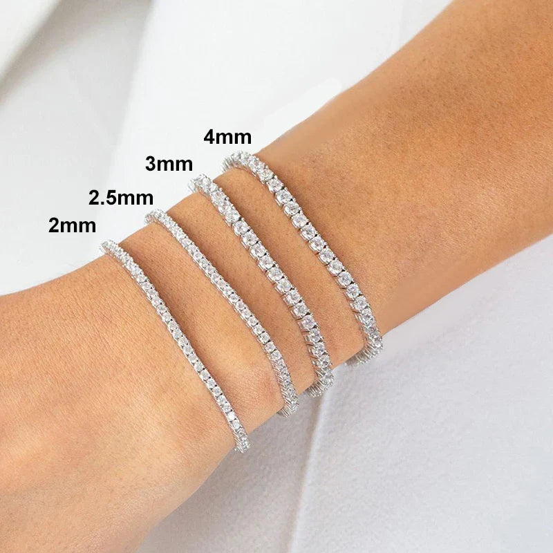 NeeTim 2mm 2.5mm 3mm 4mm Moissanite Tennis Bracelet 925 Sterling Silver with White Gold Plated Bracelets for Women Man Wholesale Vera Lux