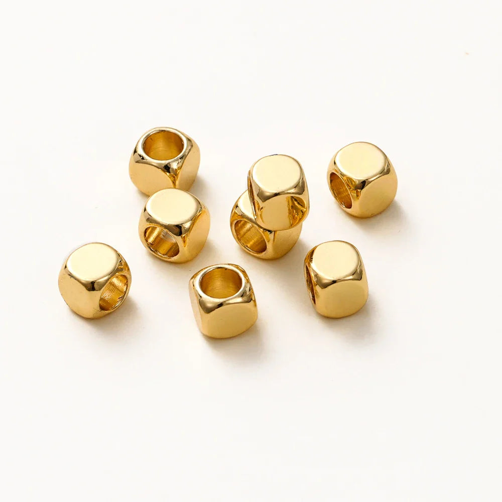 50pcs/lot 14K 18K Gold Brass Cube Square Spacer Beads Loose Charm Bead for DIY Bracelets Necklace Jewelry Making Accessories Vera Lux