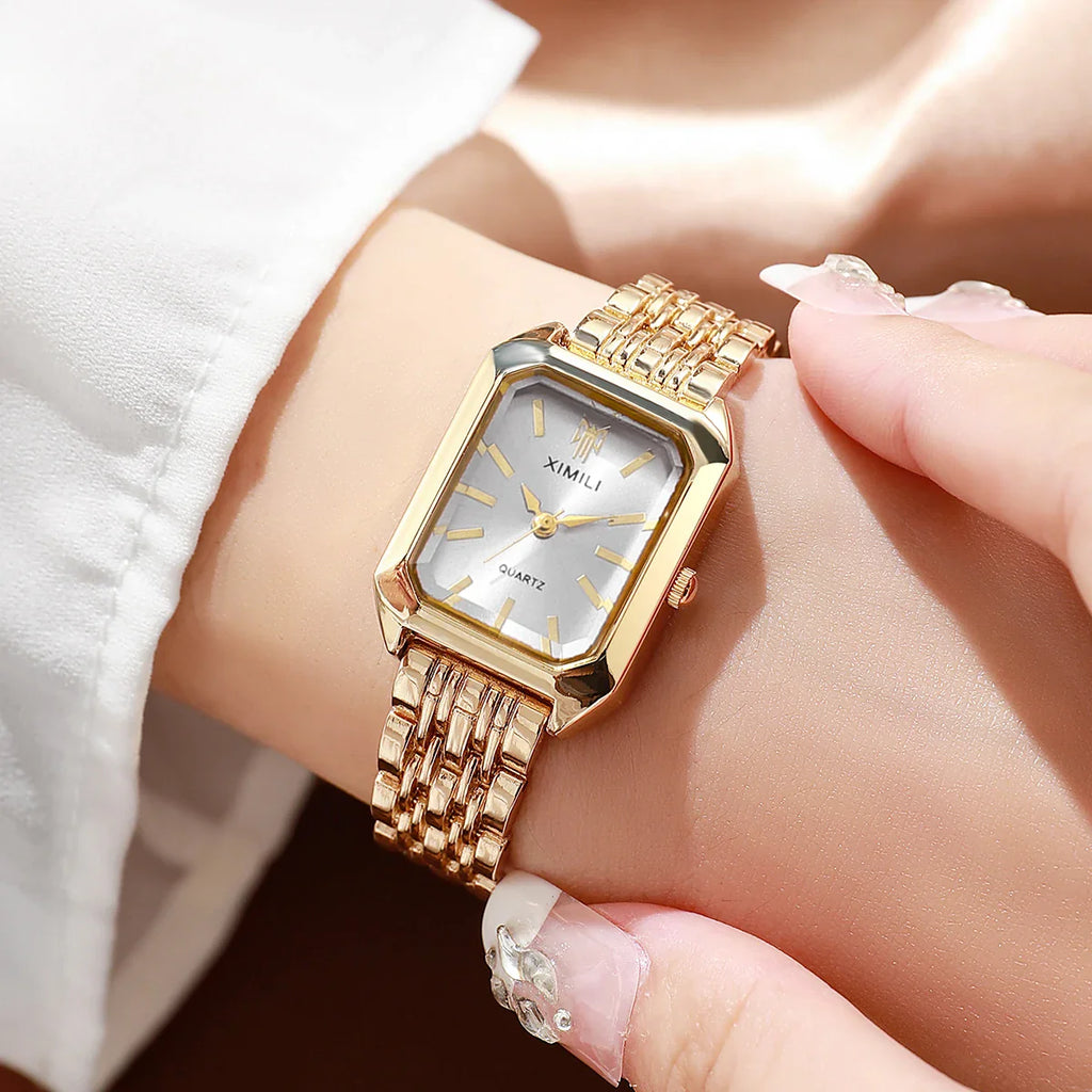 1/2/4PCS  Elegant Rectangle Woman Quartz Watch Luxury Stainless Steel Band Ladies Wristwatches Reloj Mujer（Without Box） Vera Lux