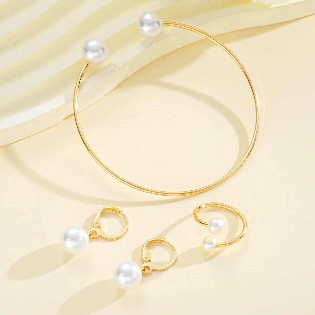 4Pcs/Set Simple Pearl Earrings Ring Bangle for Women Vintage Exquisite Gold Color Jewelry Set Female Wedding Party Jewelry Gifts Vera Lux