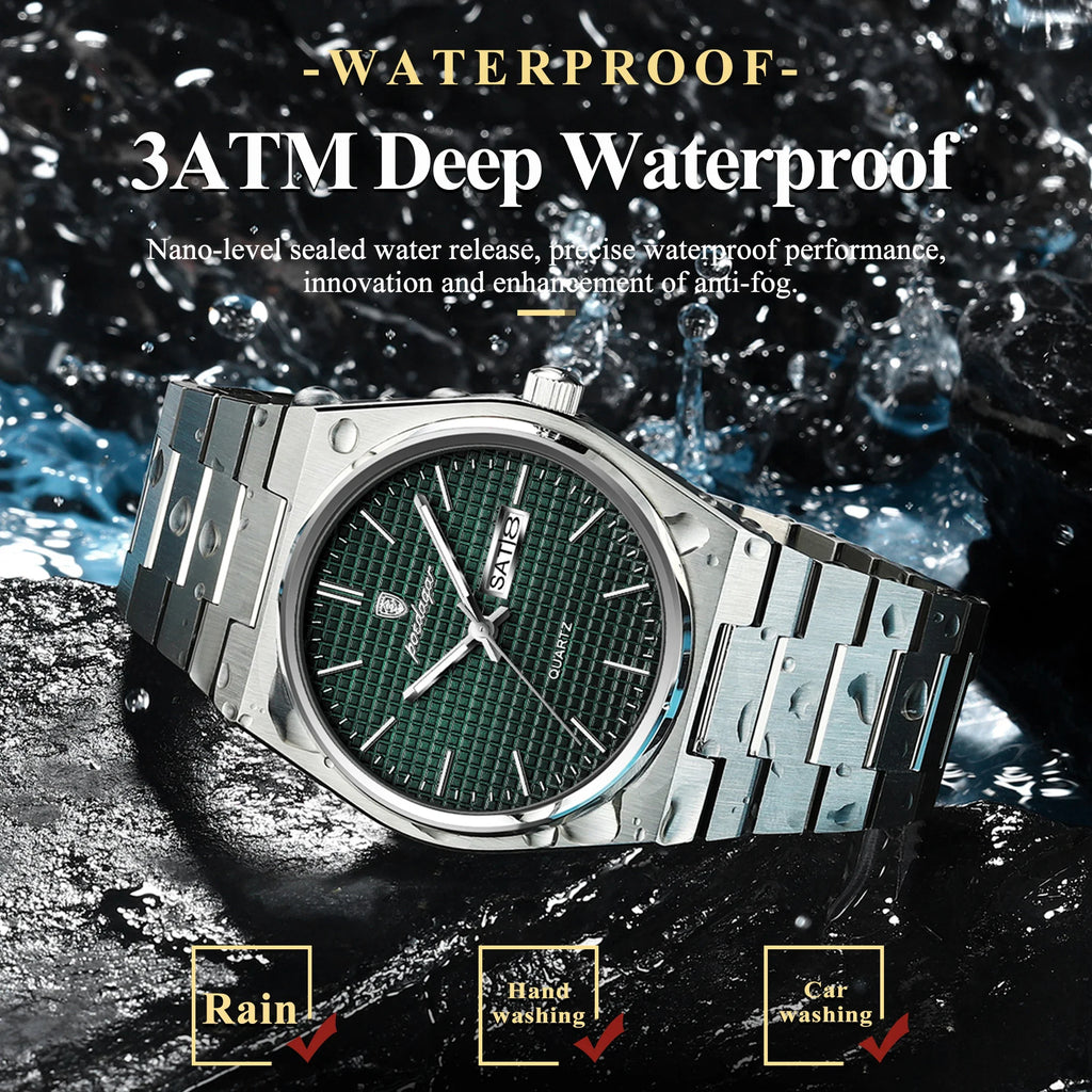 POEDAGAR Luxury Original Man Watch Waterproof Stainless Steel Luminous Men's Wristwatch Date Week Quartz Fashion Watches For Men Vera Lux