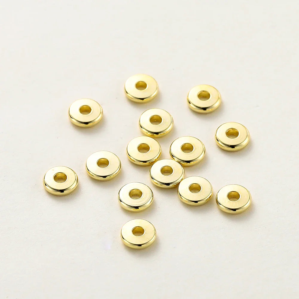 10-50pcs 14K/18K Gold Color Plated Brass 3-12mm Round Spacer Beads Flat Bracelet Beads for DIY Jewelry Findings Accessories Vera Lux