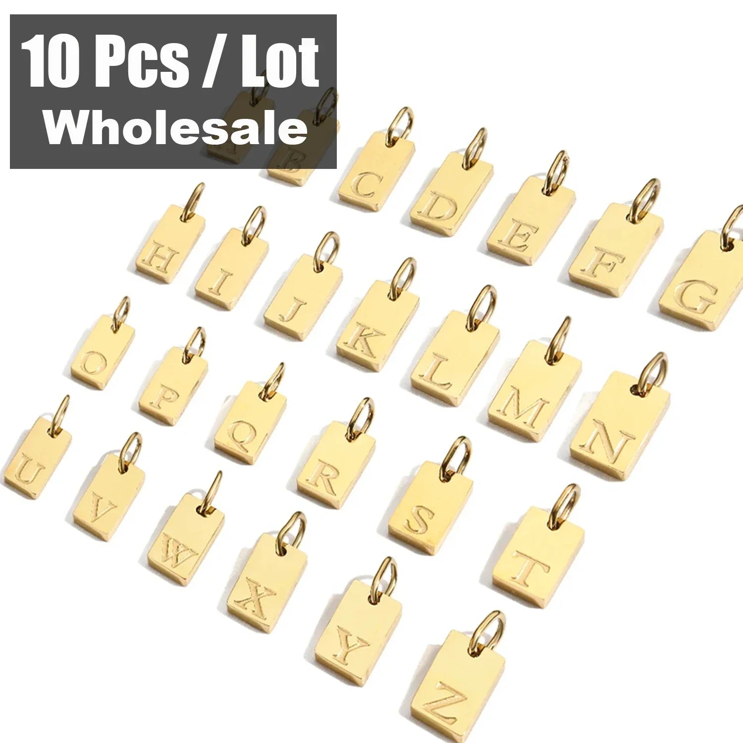 10PCS Alphabet Charm Pendant for Necklaces Stainless Steel Jewelry DIY Engraved Lettering Accessories Women's Fashion Jewelry Vera Lux
