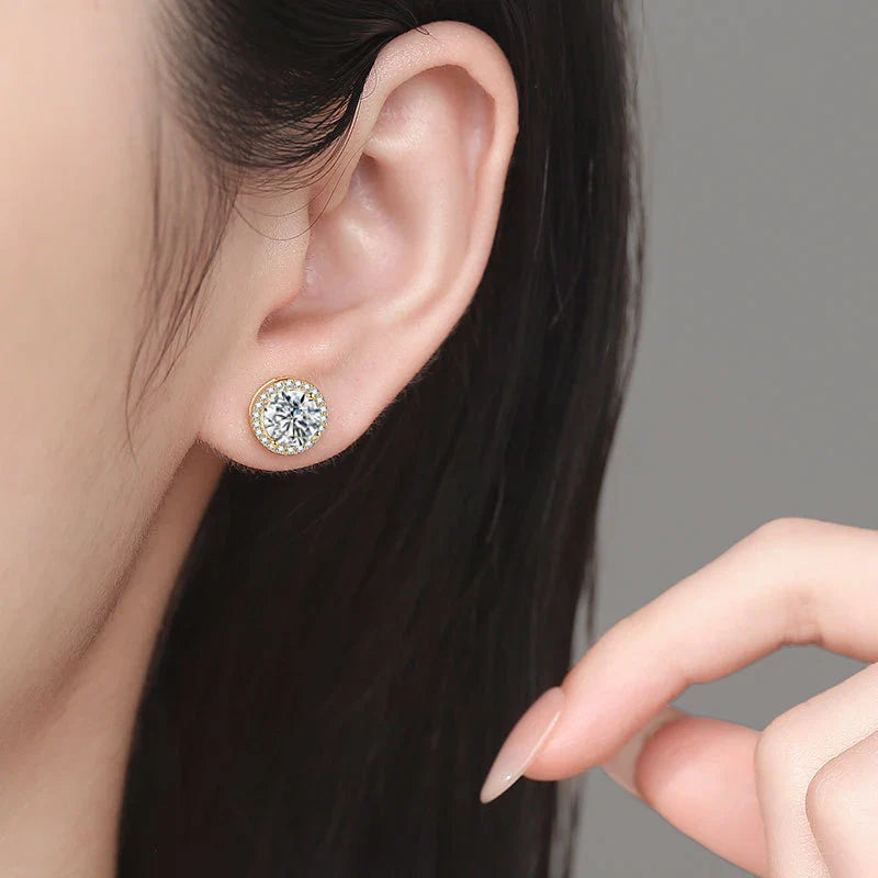NeeTim 0.5ct 1ct 2ct Moissanite Stud Earrings For Women Party Bridal S925 Sterling Silver with Gold Plated Lab Diamond Earring Vera Lux
