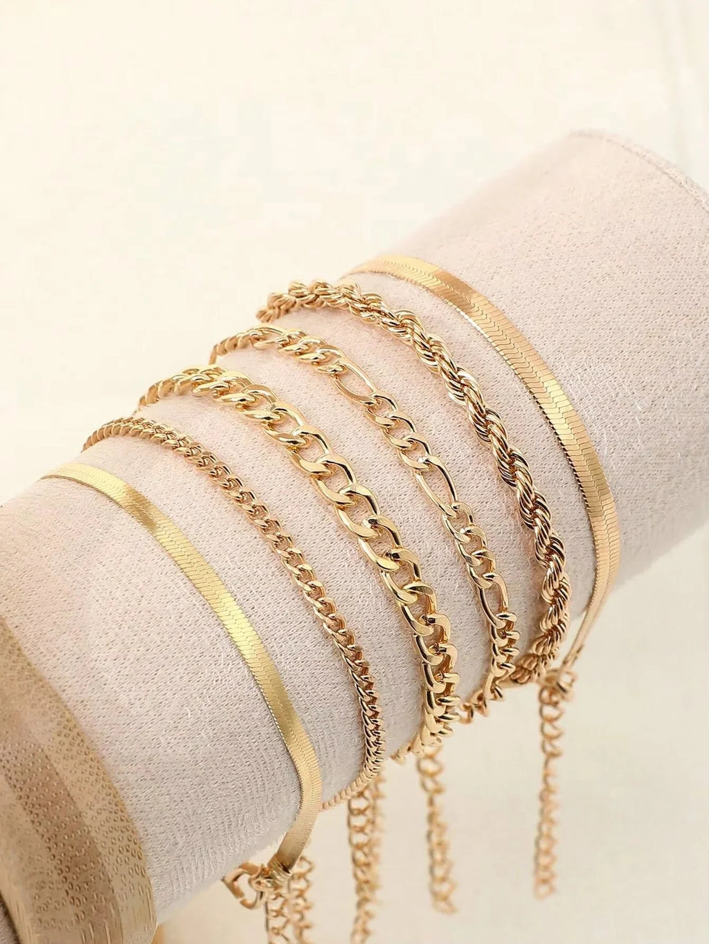 6pcs Fashion Punk Style Simple Cold Tone Chain Fashion Bracelet Set Suitable For Women's Daily Wear Vera Lux