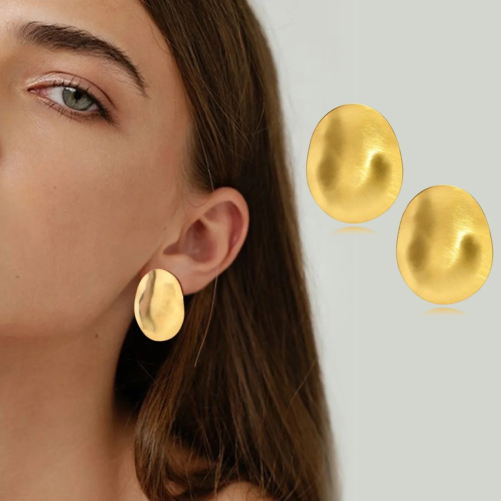 Matt Large Stainless Steel Stud Earring for Women, Pairs Chic Oval Irregular Ear Jewely Vera Lux