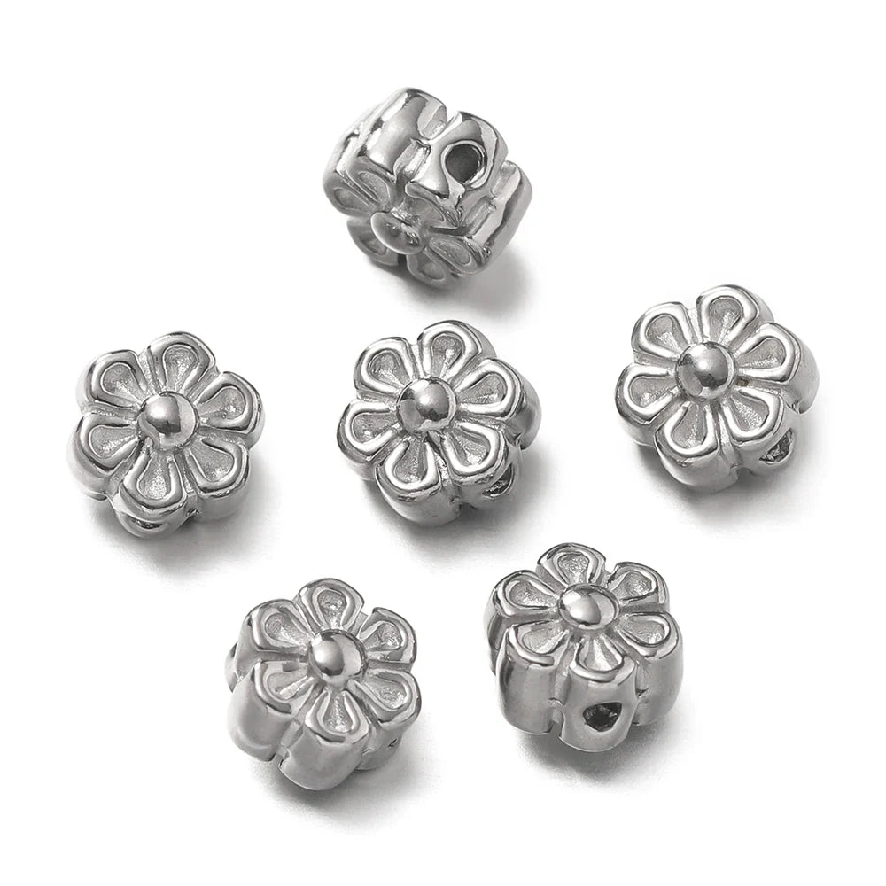10Pcs/Pack Stainless Steel Various Shape Gold Steel Color Texture Spacer Beads for DIY Bracelet Jewelry Making Accessories Vera Lux