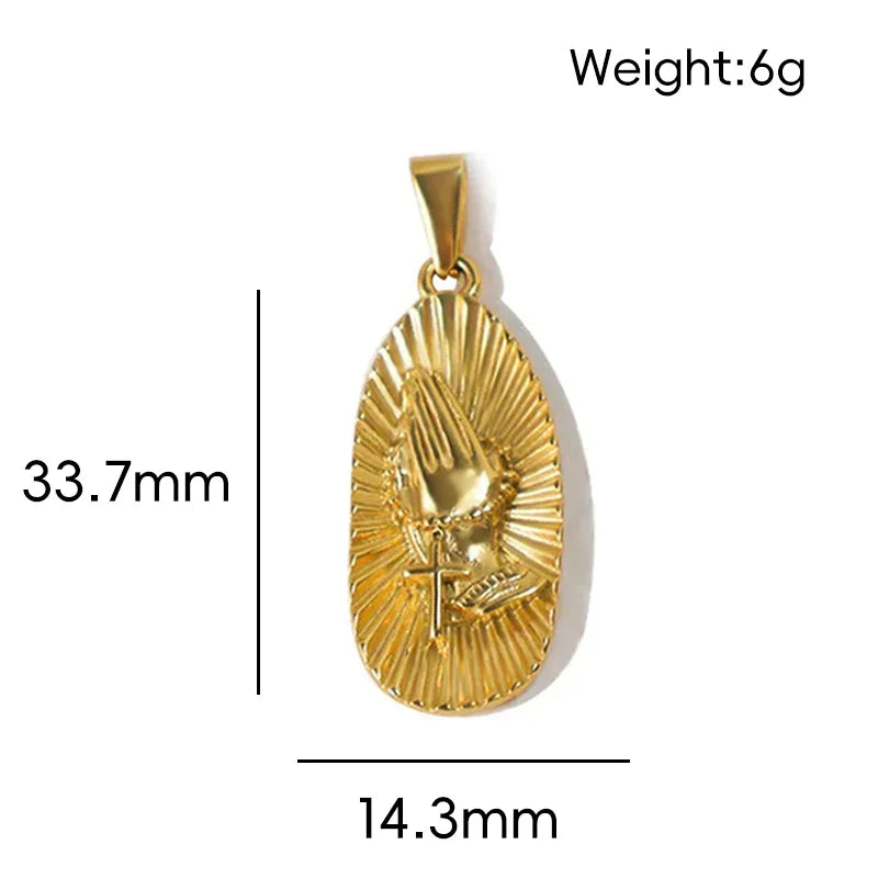 18K Gold Plated Stainless Steel Pendant Vintage Egyptian Pharaoh Portrait Lion Skull & Ghost Hand Charms Trendy Jewelry Vera Lux