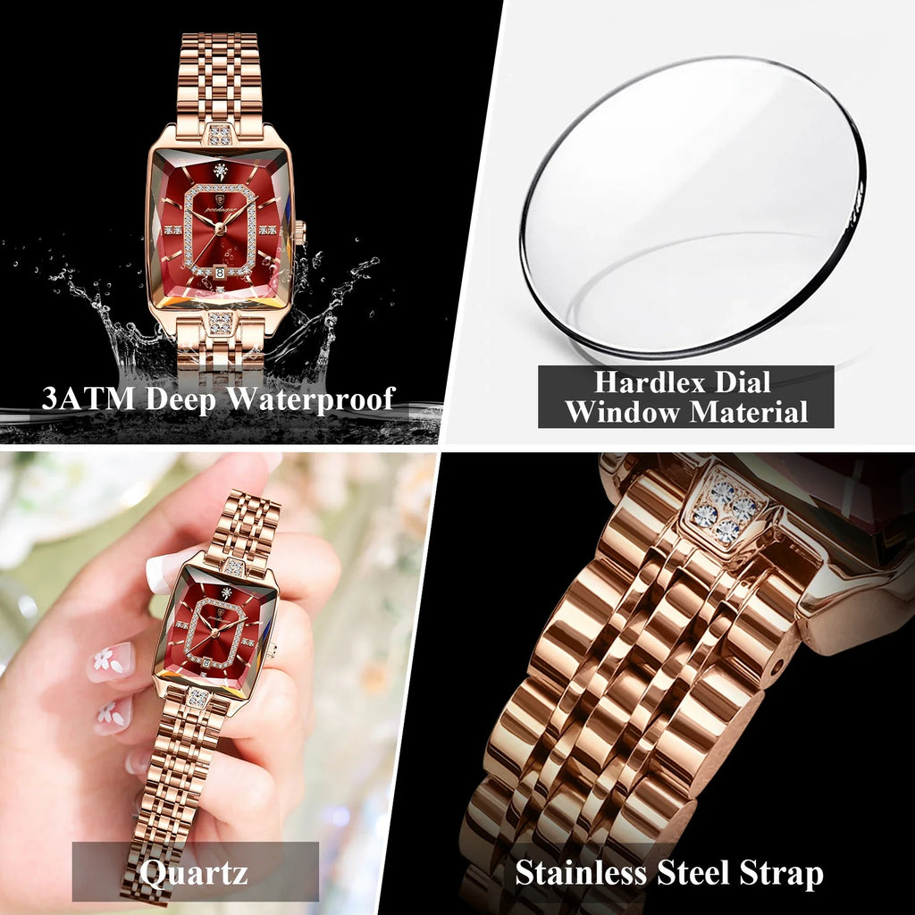 POEDAGAR Top Elegant Women Wristwatch Waterproof Date Ladies Watch Stainless Steel Rectangle Quartz Women's Watches Female Reloj Vera Lux