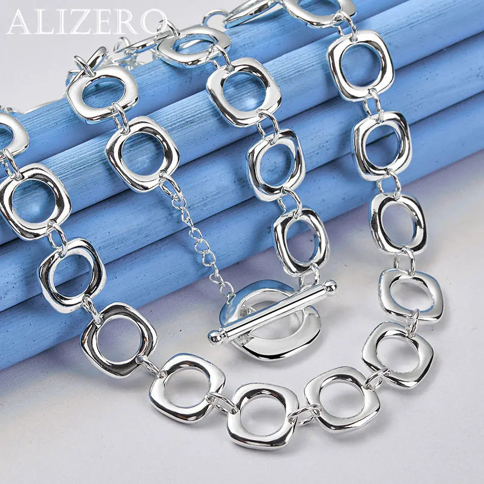 ALIZERO 925 Sterling Silver Necklace 20 inch Squares Chain Necklaces For Women Men Fashion Wedding Party Jewelry Gifts Vera Lux