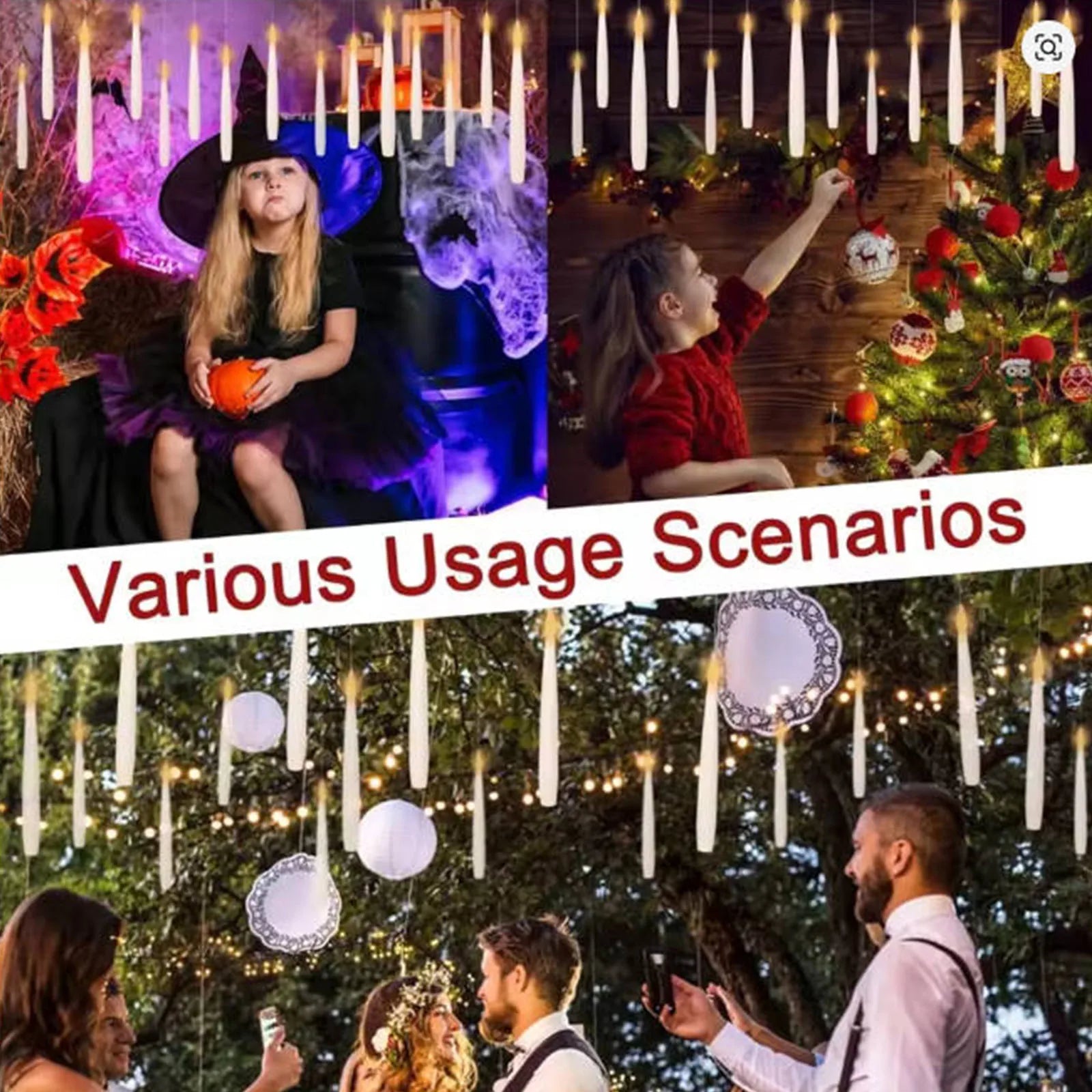 Floating Candles with Wand 12 PCs Magic Hanging Candles Flickering Warm Light Flameless Floating LED Candle Halloween Decoration Vera Lux