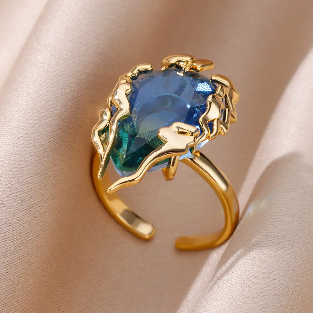 Zircon Flame Drop Rings For Women Stainless Steel Water Drop Adjustable Ring Femme New Wedding Party Fashion Jewelry Gift Femme Vera Lux